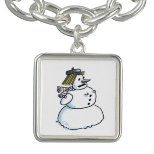 Snowwoman silver square charm bracelet