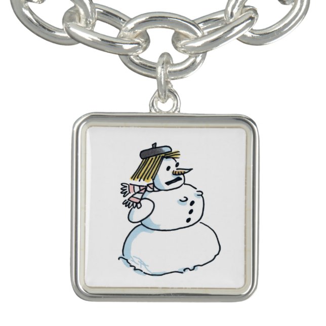Snowwoman silver square charm bracelet (Design)