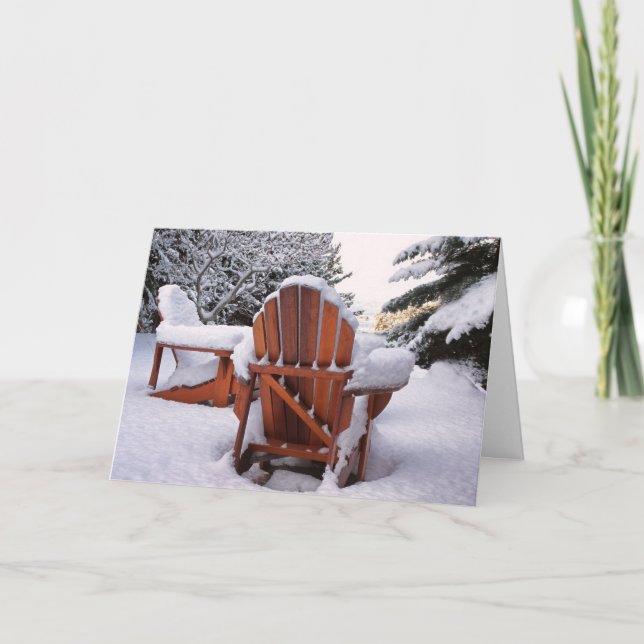 Snowy Adirondack Chairs in Winter Photo Card (Front)