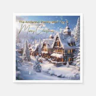 Snowy Alpine Chalet Christmas Winter holiday Napkins