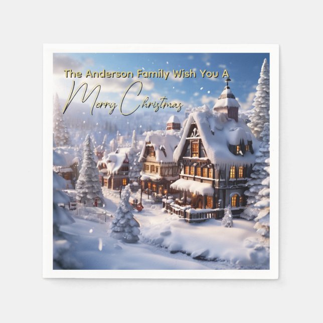 Snowy Alpine Chalet Christmas Winter holiday  Napkins (Front)