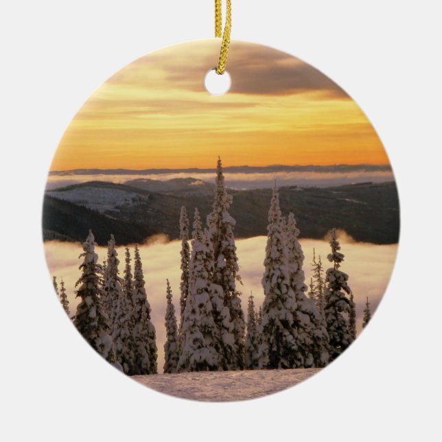 Snowy Alpine Scene Ceramic Ornament (Front)