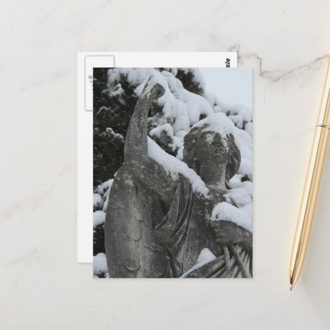 Snowy Angel in Washington, Iowa  Postcard (Front/Back In Situ)