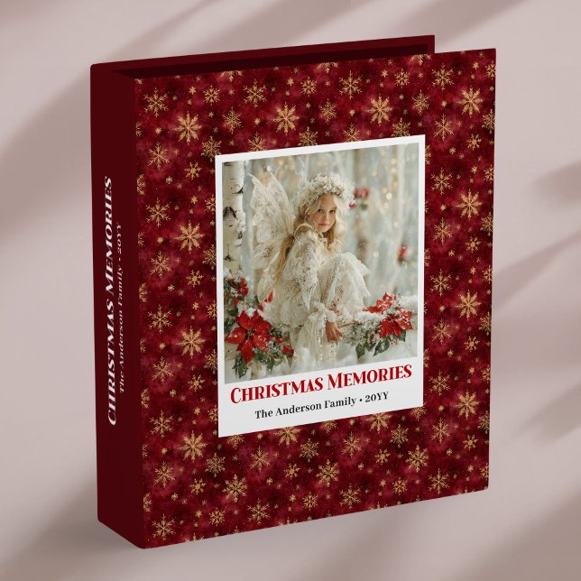 Snowy Angelic Red Poinsettia Holiday Charm memory  3 Ring Binder (Snowy Angelic Red Poinsettia Holiday Charm memory album)