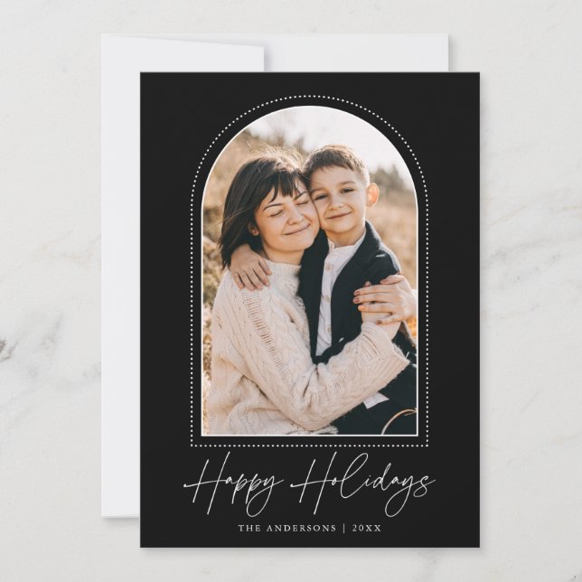 Snowy Arch Black Happy Holidays Photo Holiday Card (Front)