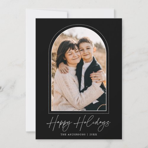 Snowy Arch Black Happy Holidays Photo Holiday Card