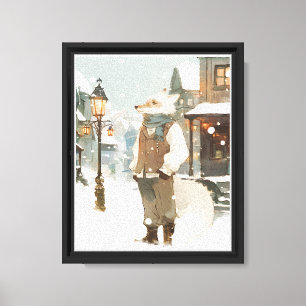 Snowy Arctic Fox Watercolor Portrait with Scarf Canvas Print