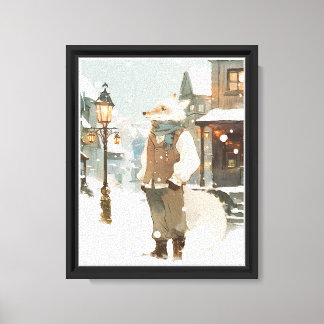 Snowy Arctic Fox Watercolor Portrait with Scarf Canvas Print