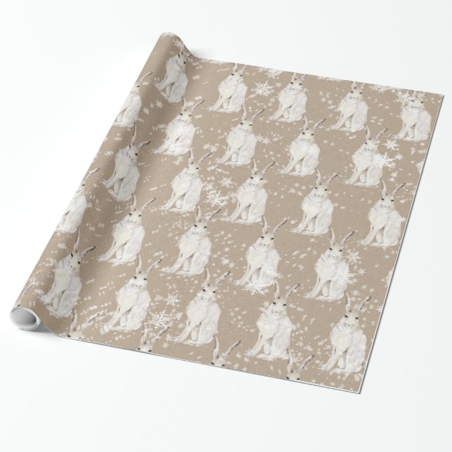 Snowy Arctic Hare Rabbit Kraft Paper Wrapping (Unrolled)