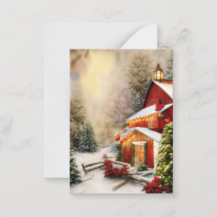 Snowy barn budget mini Christmas Note Card