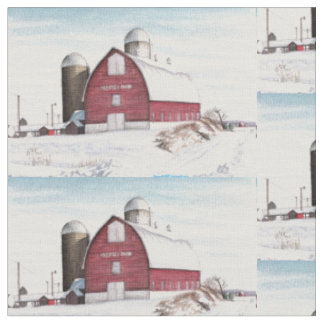 Snowy Barn Fabric