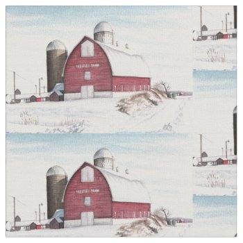 Snowy Barn Fabric by mlmmlm777art at Zazzle
