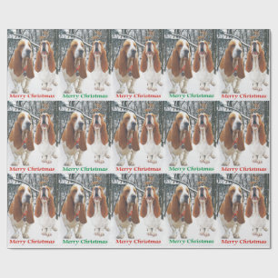 Snowy Basset Hound Merry Christmas Wrapping Paper