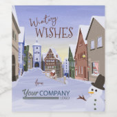 Snowy Bavarian Village Company Holiday Card Wine Label (Single Label)