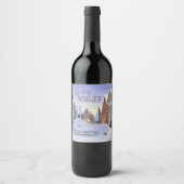 Snowy Bavarian Village Company Holiday Card Wine Label (Front)