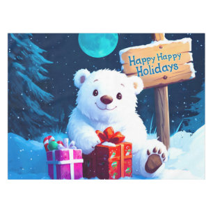 Snowy Bear Christmas Joy Watercolor Tablecloth