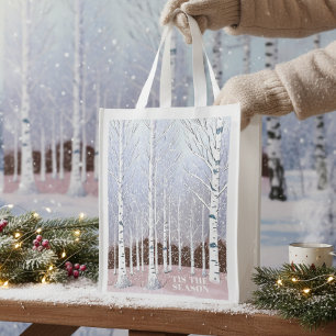 Snowy Birch Trees Christmas Dusty Blue ID1003 Grocery Bag