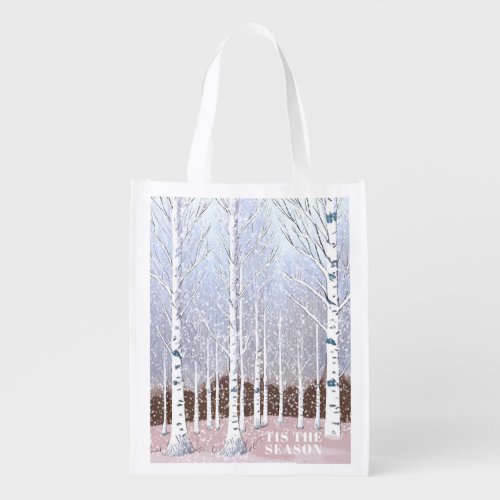 Snowy Birch Trees Christmas Dusty Blue ID1003 Grocery Bag