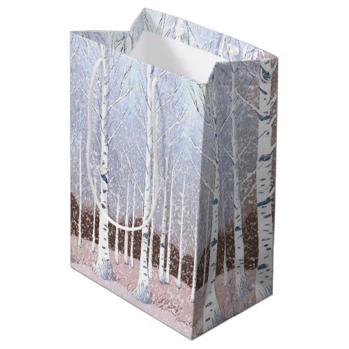 Snowy Birch Trees Christmas Dusty Blue ID1003 Medium Gift Bag
