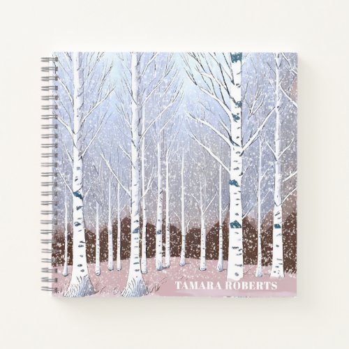 Snowy Birch Trees Christmas Dusty Blue ID1003 Notebook