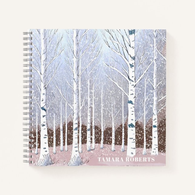 Snowy Birch Trees Christmas Dusty Blue ID1003 Notebook (Front)