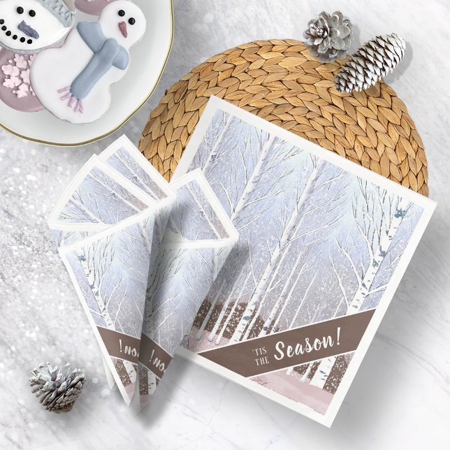 Snowy Birch Trees Christmas Dusty Blue ID1003 Paper Dinner Napkins (Creator Uploaded)