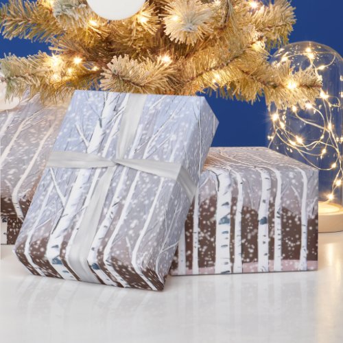 Snowy Birch Trees Christmas Dusty Blue ID1003 Wrapping Paper
