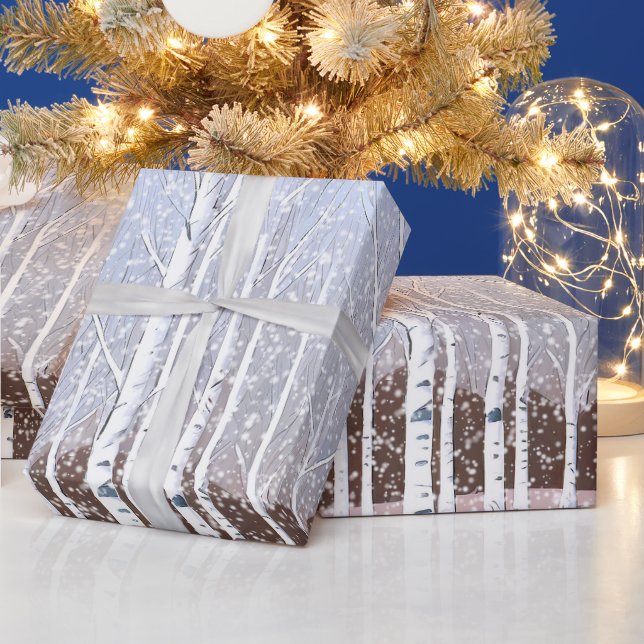 Snowy Birch Trees Christmas Dusty Blue ID1003 Wrapping Paper (Holidays)