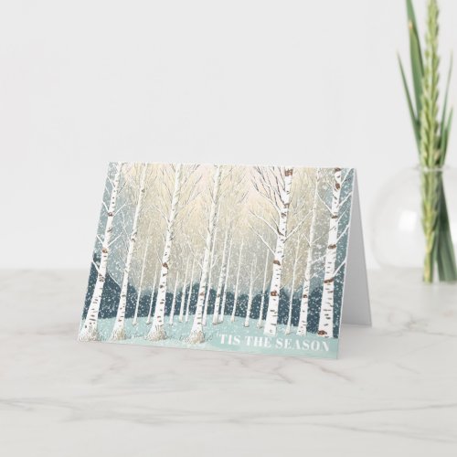Snowy Birch Trees Christmas Teal ID1003 Card