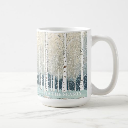 Snowy Birch Trees Christmas Teal ID1003 Coffee Mug