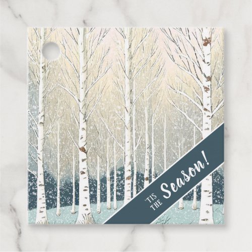 Snowy Birch Trees Christmas Teal ID1003 Favor Tags