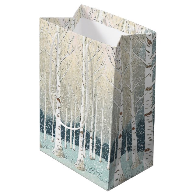 Snowy Birch Trees Christmas Teal ID1003 Medium Gift Bag (Back Angled)