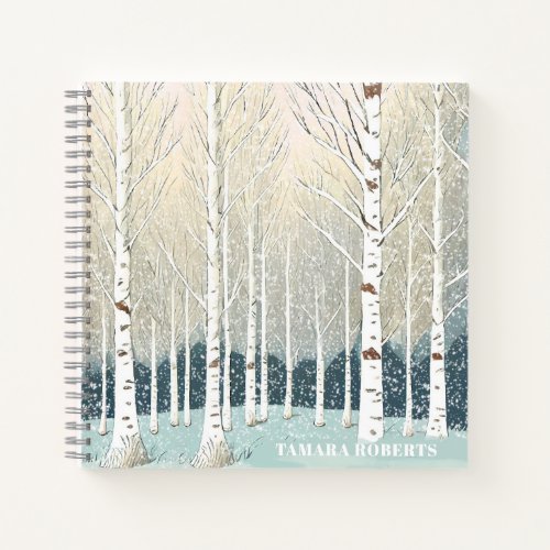 Snowy Birch Trees Christmas Teal ID1003 Notebook