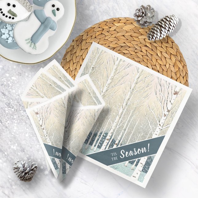 Snowy Birch Trees Christmas Teal ID1003 Paper Dinner Napkins (Creator Uploaded)