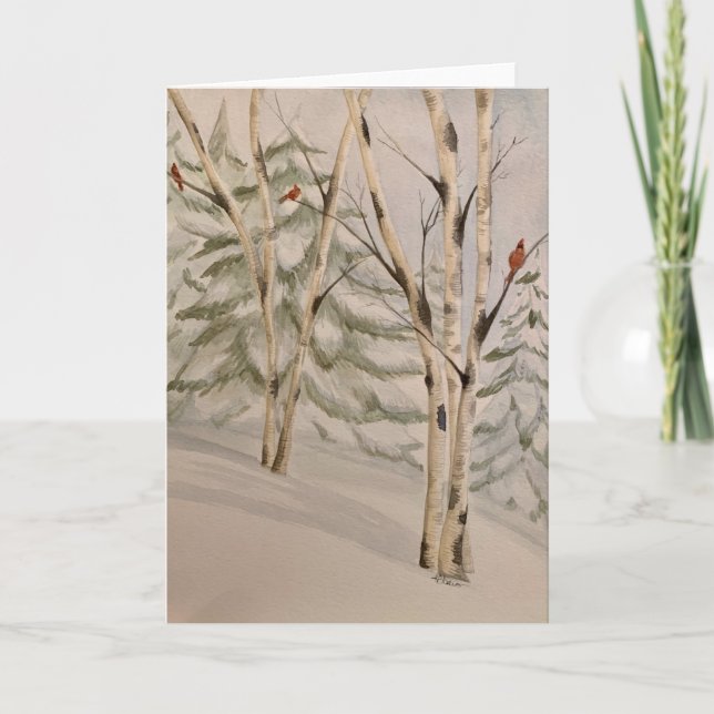 Snowy birch trees notecard (Front)