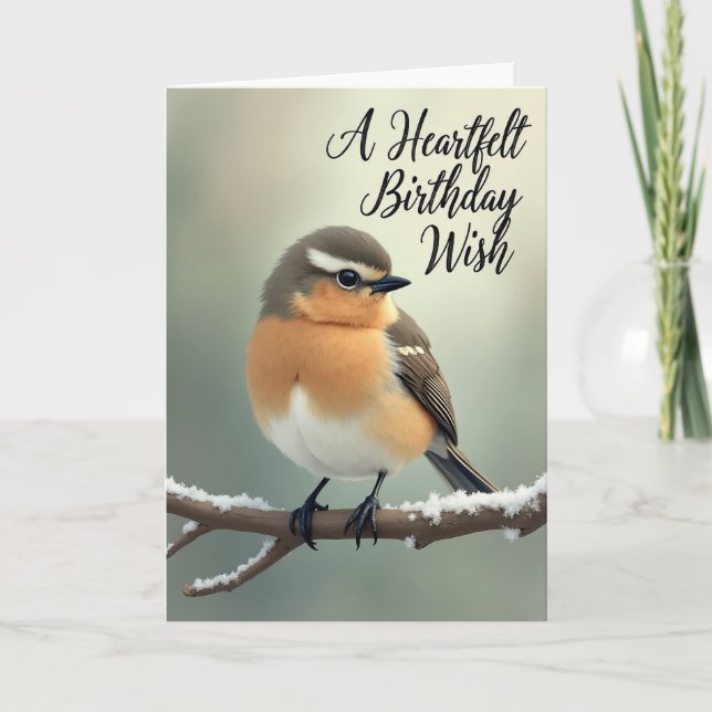 Snowy Bird Birthday Card (Front)