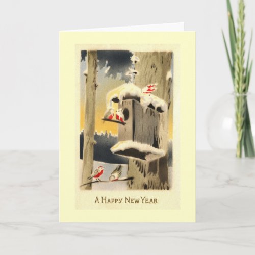 Snowy Bird House Happy New Year 1912 Vintage Holiday Card