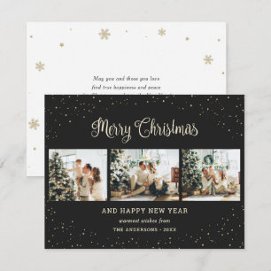 Snowy Black Merry Christmas Photo Holiday Card