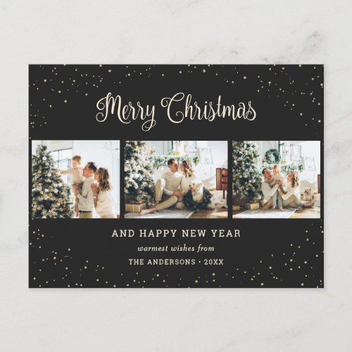 Snowy Black Photo Collage Merry Christmas Holiday Postcard