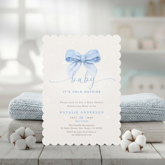 Snowy Blue Coquette It's Cold Outside Baby Shower Invitation (Snowy Blue Coquette It's Cold Outside Baby Shower Invitation)
