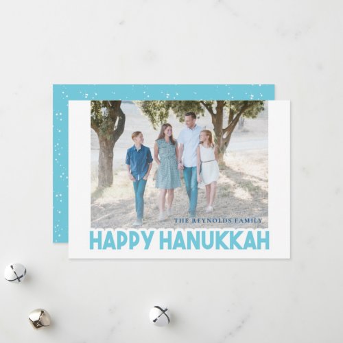 Snowy Blue Happy Hanukkah Photo Card