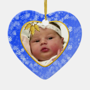 Snowy Blue Heart Baby's 1st Christmas Ceramic Ornament