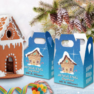 Snowy Blue Jingling Gingerbread Party Favor Box