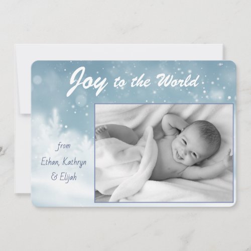 Snowy Blue Joy to the World Christmas Holiday Card