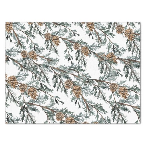 Snowy Blue Juniper Tree Branches  Cones Tissue Paper