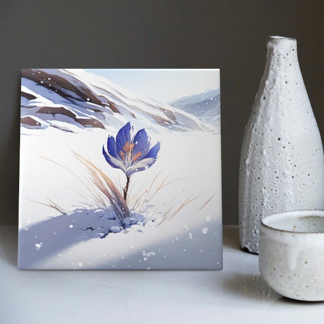 Snowy Blue Mountain Crocus Reborn Flower Ceramic T Tile (Creator Uploaded)