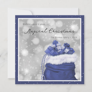 Snowy Blue Santa's Bag Magical Christmas Holiday Card
