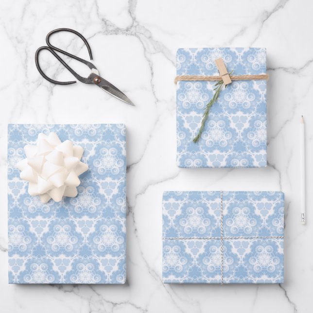 Snowy Blue Swirl Wrapping Paper Sheets (Front)