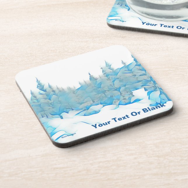 Snowy Blue Trees Beverage Coaster (Left Side)