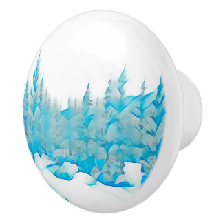 Snowy Blue Trees Ceramic Knob